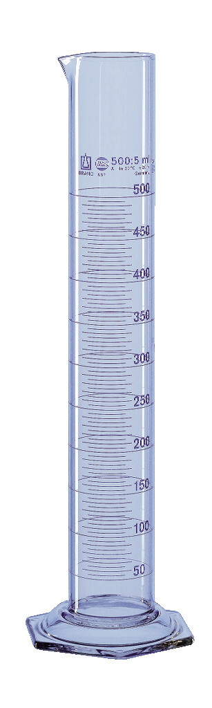 Messzylinder, hohe Form, 25 ml Teilung 0,5 ml Klasse A