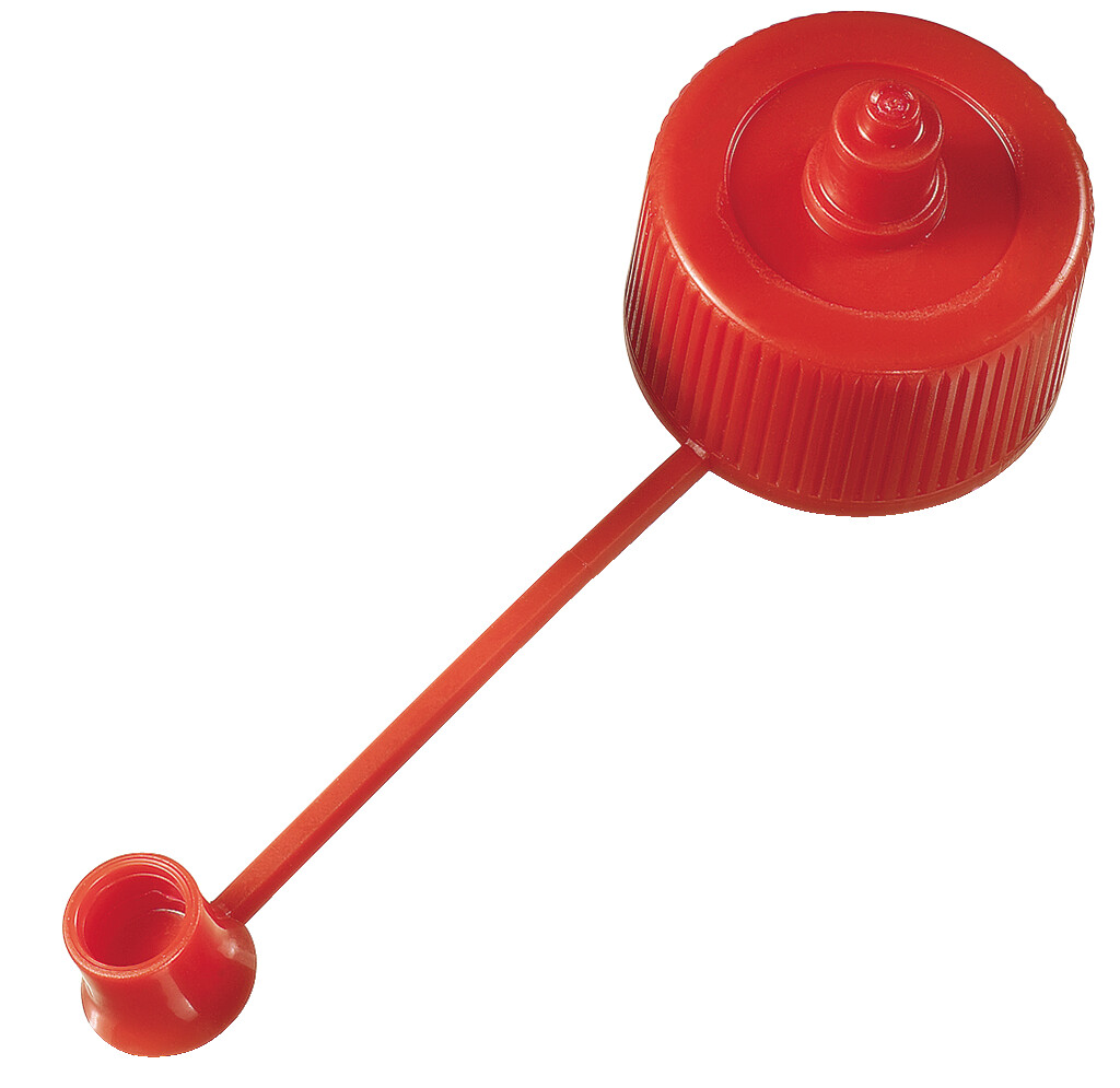 Spritzverschluss mit Halteband und Käppchen GL 25, rot