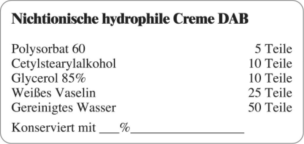 Etiketten zur Kennzeichnung von Rezepturen und Arzneimitteln "Nichtionische hydrophile Creme DAB"