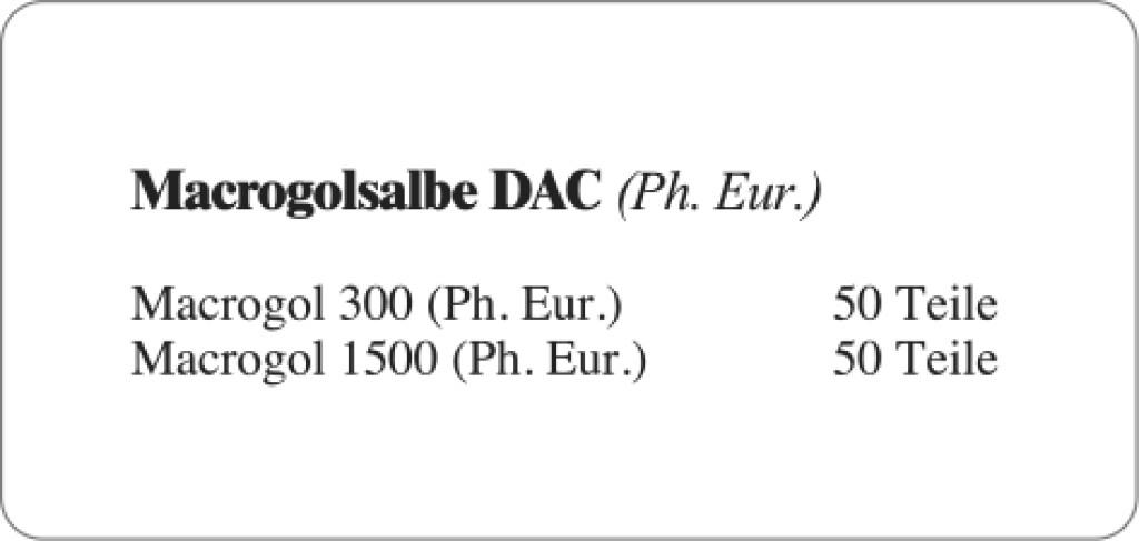 Etiketten zur Kennzeichnung von Rezepturen und Arzneimitteln "Macrogolsalbe DAC"