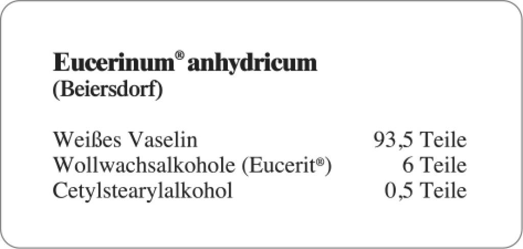 Etiketten zur Kennzeichnung von Rezepturen und Arzneimitteln "Eucerinum<sup>®</sup>  anhydricum"