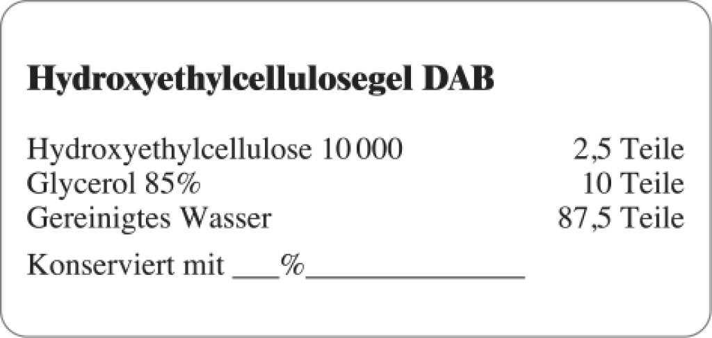 Etiketten zur Kennzeichnung von Rezepturen und Arzneimitteln "Hydroxyethylcellulosegel DAB"