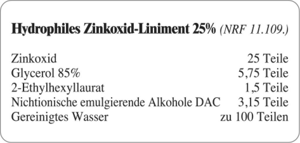 Etiketten zur Kennzeichnung von Rezepturen und Arzneimitteln "Zinkoxid-Schüttelmixtur 25% SR"