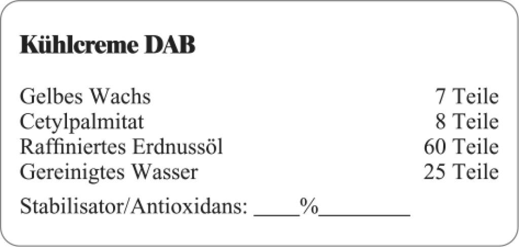 Etiketten zur Kennzeichnung von Rezepturen und Arzneimitteln "Kühlcreme DAB"