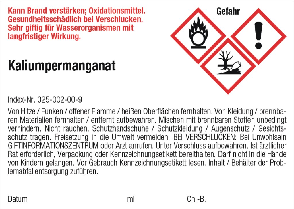 Gefahrstoff-Etiketten GHS Kaliumpermanganat