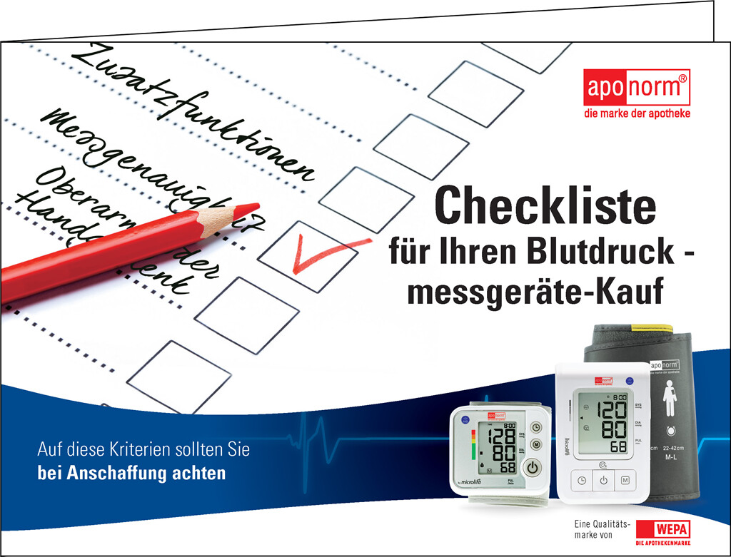 Kundenflyer "Checkliste für Ihren Blutdruckmessgeräte-Kauf"