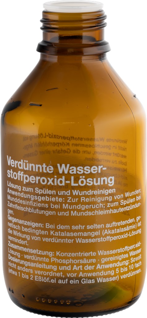 <p> Medizinflasche "Verdünnte Wasserstoffperoxid-Lösung" 200 ml</p>