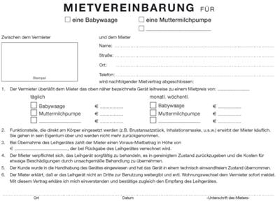 Mietverträge Muttermilchpumpen und Babywaagen