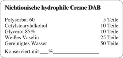 Etiketten zur Kennzeichnung von Rezepturen und Arzneimitteln "Nichtionische hydrophile Creme DAB"