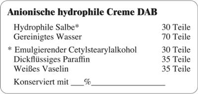 Etiketten zur Kennzeichnung von Rezepturen und Arzneimitteln "Anionische hydrophile Creme DAB"