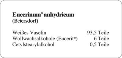 Etiketten zur Kennzeichnung von Rezepturen und Arzneimitteln "Eucerinum<sup>®</sup>  anhydricum"