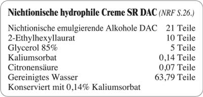 Etiketten zur Kennzeichnung von Rezepturen und Arzneimitteln "Nichtionische hydrophile Creme SR DAC"