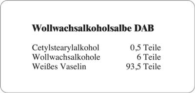 Etiketten zur Kennzeichnung von Rezepturen und Arzneimitteln "Wollwachsalkoholsalbe DAB"