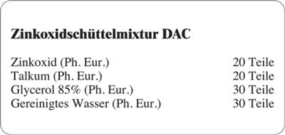 Etiketten zur Kennzeichnung von Rezepturen und Arzneimitteln "Zinkoxidschüttelmixtur DAC"