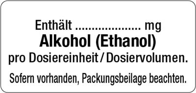 <p>Haftetikett Warnhinweis Alkohol + Zusatzhinweis auf Packungsbeilage</p>