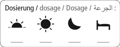 Rollen-Etikett Dosierung mit Piktogrammen