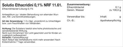 Etikett "SOL.ETHACRIDINI 0,1% NRF 11.61" (Größe 2)