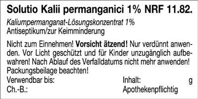Etikett mit Beipackfahne "KALII PERM. 1% NRF 11.82" (Größe 1)